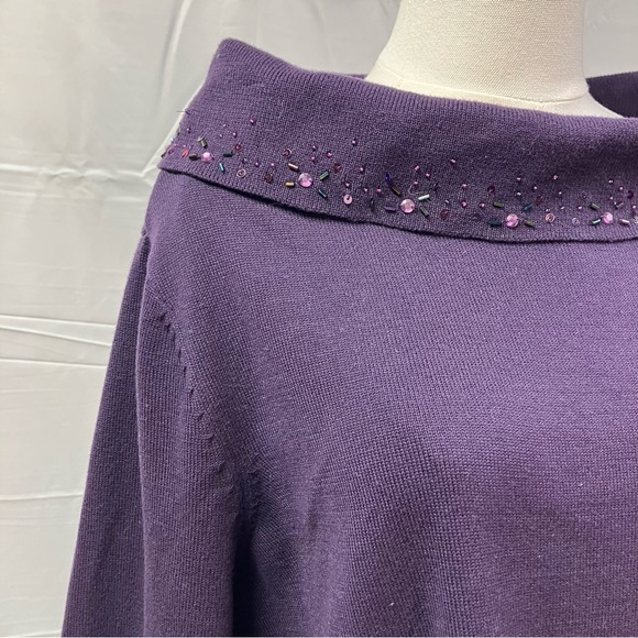 Isabella Rodriguez Hand Embroidered 3/4 sleeve Cowl Neck Purple Sweater 1X - Picture 4 of 15